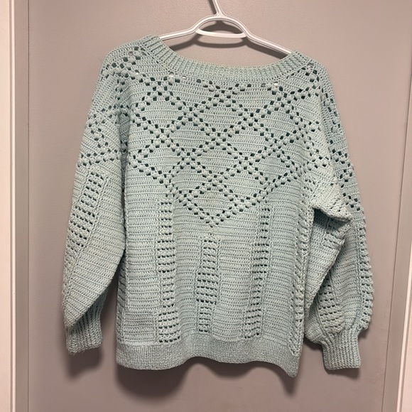 Mint Green Vintage Hand knit Sweater Rhinestone Embellished - Picture 5 of 5